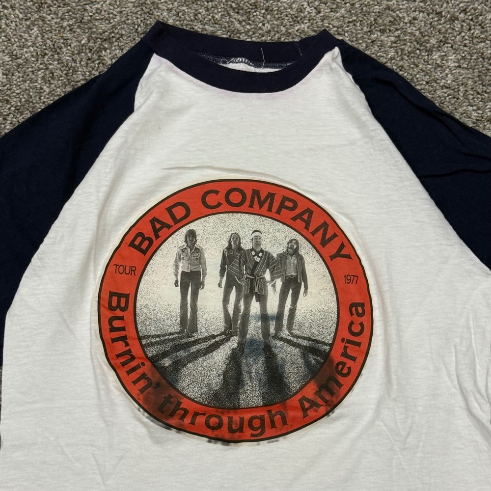Vintage 1977 Bad Company Raglan Shirt Burnin Through America Band Tee Mens M 70s